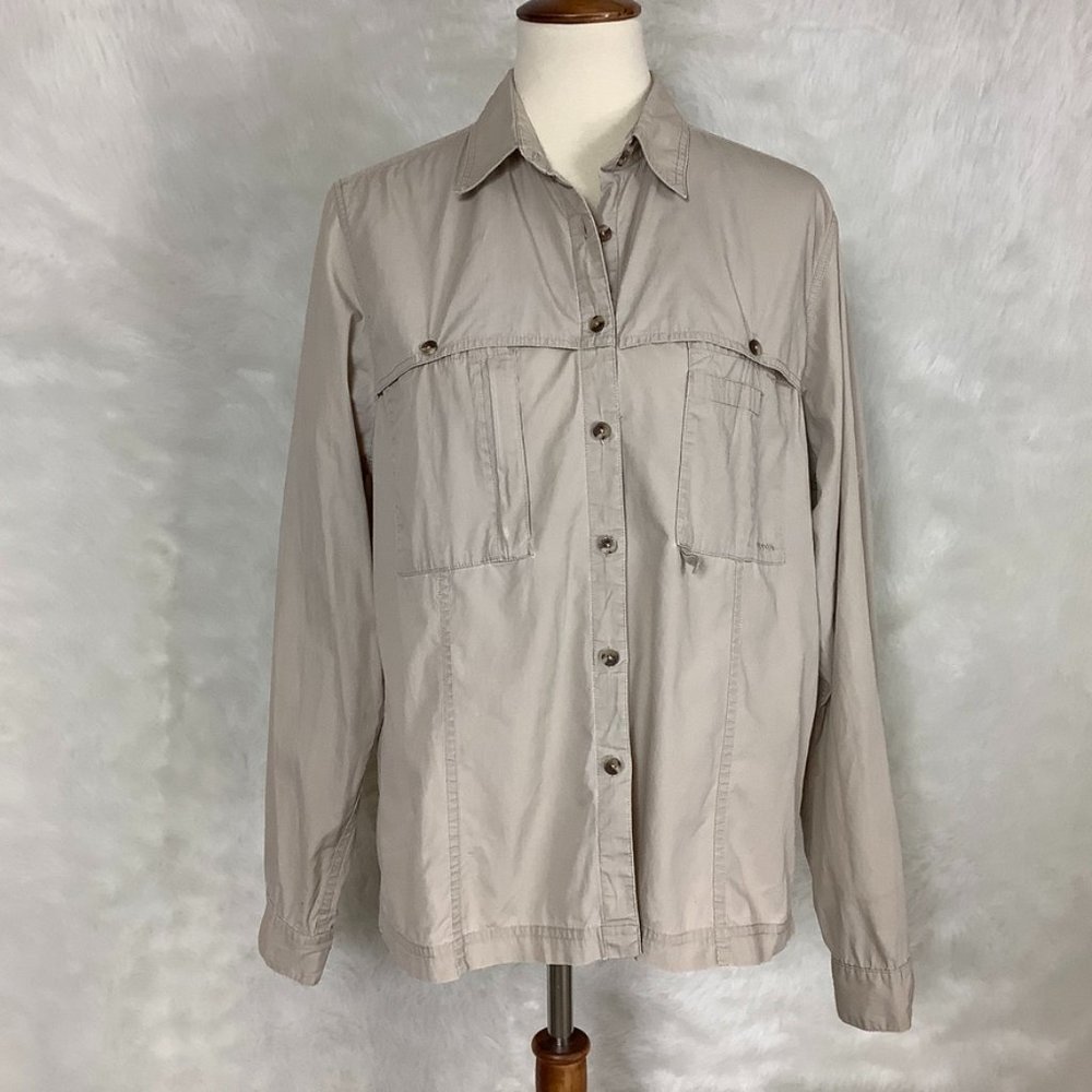 Filson Khaki 100% Cotton Button Front Shirt Women's Vented Shirt XL